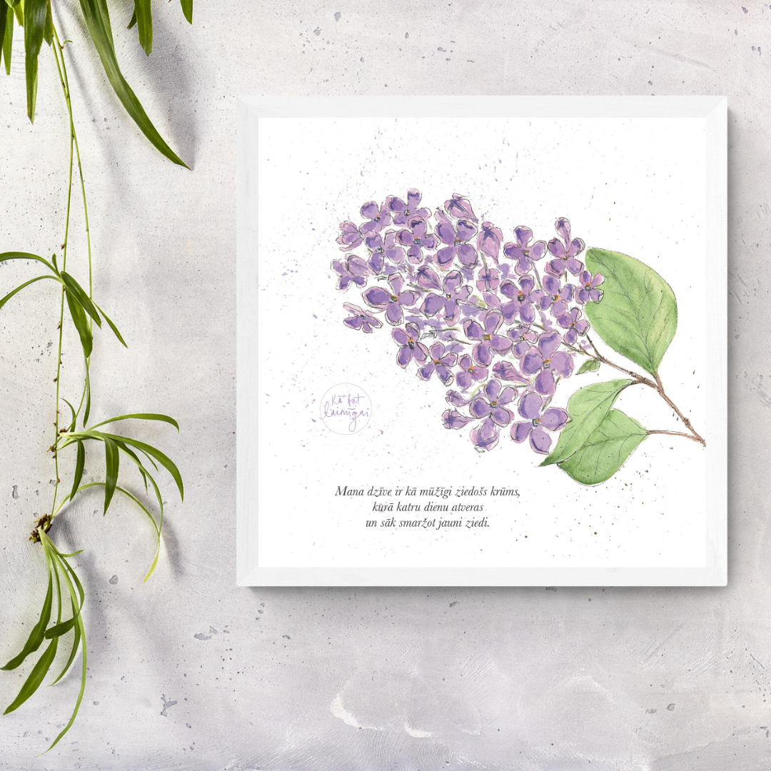 Attēls ar afirmāciju- laimīgais ceriņš.